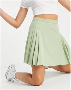 Плиссированная теннисная мини юбка шалфейно зеленого цвета Lola may