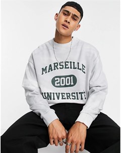 Oversized свитшот серого выбеленного цвета с университетском принтом Marseille от комплекта Asos design