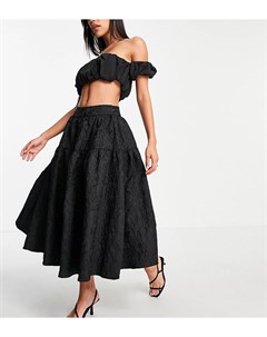 Ярусная фактурная юбка миди черного цвета для выпускного от комплекта Collective the label petite