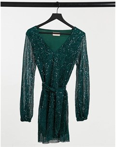Изумрудно зеленое платье мини с глубоким вырезом и пайетками Club L Club l london