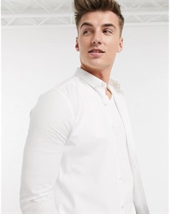 Белая оксфордская обтягивающая рубашка с длинными рукавами New look