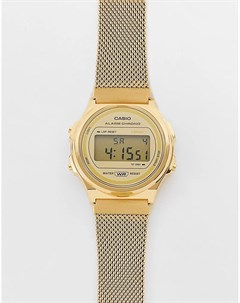 Золотистые цифровые часы в стиле унисекс с сетчатым ремешком Vintage Casio