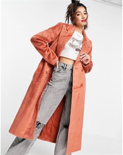 Длинное пальто из искусственного меха с завязкой на талии рыжего цвета Glamorous
