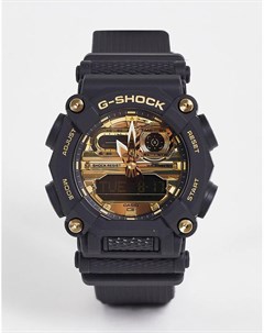 Часы в стиле унисекс на силиконовом ремешке черного цвета с золотистыми деталями G Shock GA900AG Casio