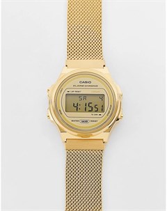Золотистые цифровые часы в стиле унисекс с сетчатым ремешком Vintage Casio