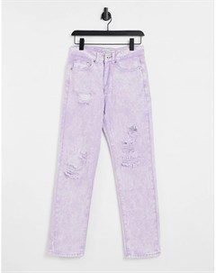Фиолетовые прямые джинсы с эффектом потертости и кислотной стирки от комплекта Liquor n poker