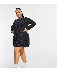 Ярусное платье мини свободного кроя в горошек с длинными рукавами ASOS DESIGN Curve Asos curve