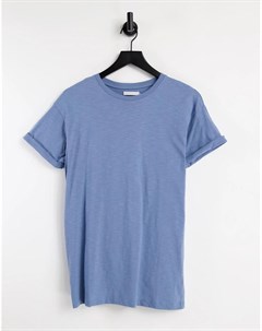 Синяя зауженная футболка с отворотами на рукавах Topman
