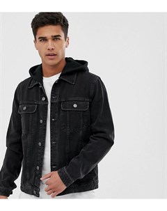 Черная джинсовая куртка с трикотажным капюшоном Asos design