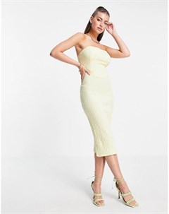 Платье миди лимонного цвета в рубчик с корсетом бандо Asos design
