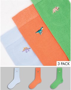 Набор из 3 пар носков пастельных цветов с вышитым динозавром Asos design