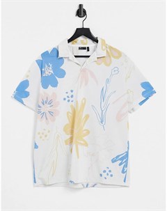 Свободная футболка поло с отложным воротником и сплошным абстрактным цветочным принтом Asos design