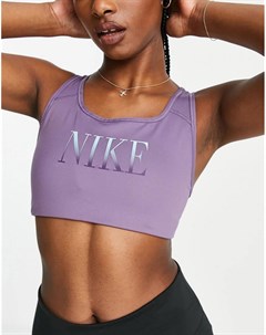 Фиолетовый спортивный бюстгальтер со средней степенью поддержки с логотипом галочкой One Swoosh Dri  Nike training