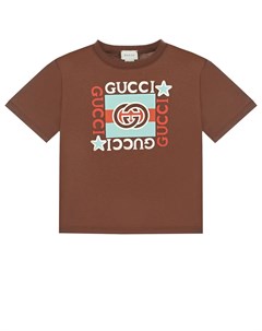 Коричневая футболка с логотипом детская Gucci