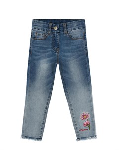 Синие джинсы с вышитым цветком Monnalisa