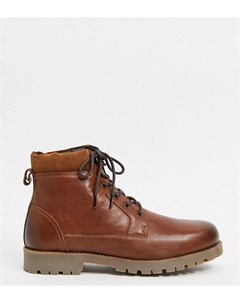 Светло коричневые кожаные ботинки на шнуровке для широкой стопы Asos design