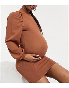 Бежевое трикотажное платье мини с защипами на рукавах ASOS DESIGN Maternity Asos maternity