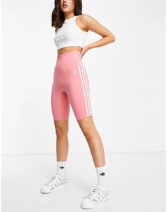 Бледно розовые шорты леггинсы с завышенной талией и тремя полосками adicolor Adidas originals