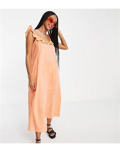 Эксклюзивное пляжное платье миди с оборками оранжевого цвета Only