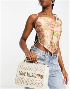 Сумка на плечо цвета слоновой кости с имитацией стеганой фактуры и логотипом Love moschino