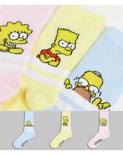 Набор из 3 пар разноцветных носков в рубчик длиной до икр с дизайном в стиле Симпсонов с полосками Asos design
