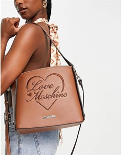 Светло коричневая сумка на плечо с логотипом надписью Love moschino