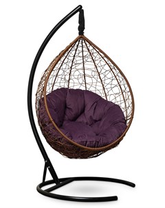 Подвесное кресло кокон sevilla verde velour горячий шоколад с фиолетовой подушкой коричневый 110x195 L'aura