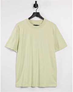 Светло зеленая футболка из плотного органического хлопка с высоким воротником Selected homme
