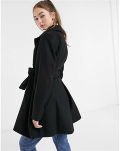 Черное приталенное пальто с поясом Asos design