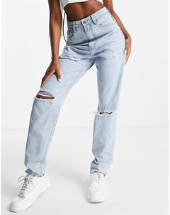 Голубые джинсы с завышенной талией и необработанным краем в винтажном стиле Riot Missguided