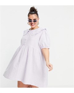 Платье мини в пастельную клетку с присборенной юбкой и воротником Neon rose plus