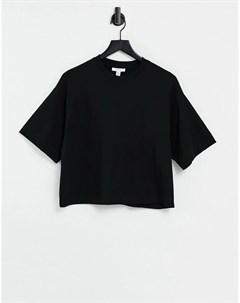 Черная свободная футболка со вставкой Topshop