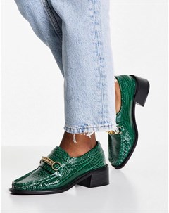 Зеленые лоферы под крокодиловую кожу с квадратным носком Mimi Asos design