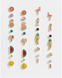 Набор из 15 пар сережек гвоздиков с летним дизайном Accessorize