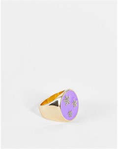 Кольцо с ярко фиолетовой эмалью и звездами Designb london