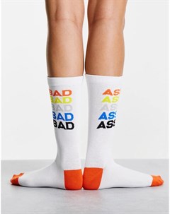 Белые носки с разноцветными надписями Bad Ass Typo
