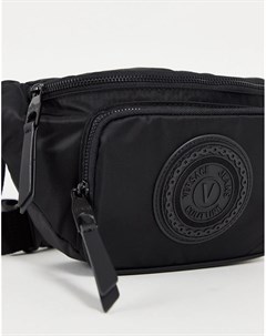 Черная сумка на пояс с прорезиненным логотипом Versace jeans couture