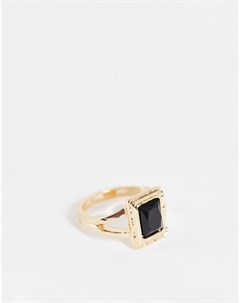 Золотистое кольцо с черным камнем Topshop
