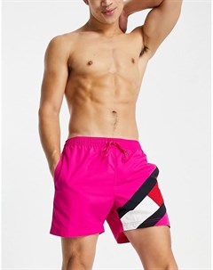 Розовые шорты для плавания с логотипом флагом сбоку Tommy hilfiger