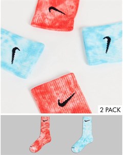 Набор из 2 пар голубых и красных носков с принтом тай дай Nike