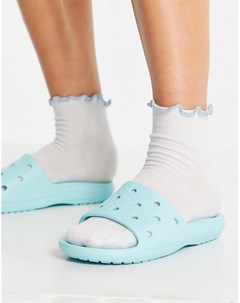 Голубые классические сандалии слайдеры на плоской подошве Crocs