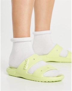 Классические сандалии с плоской подошвой лаймового цвета Crocs