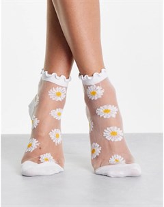 Прозрачные носки до щиколотки из сетки с принтом ромашек и волнистым краем Asos design