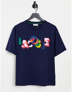 Синяя трикотажная футболка с логотипом спереди Lacoste