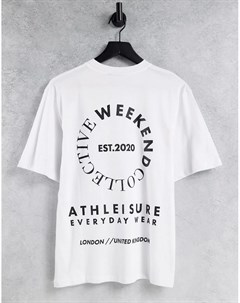 Белая oversized футболка с большим графическим принтом на спине Asos weekend collective