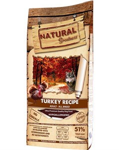 Turkey Recipe беззерновой для взрослых собак всех пород с чувствительным пищеварением с индейкой 18  Natural greatness