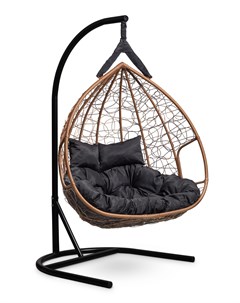 Подвесное двухместное кресло кокон fisht горячий шоколад с черной подушкой коричневый 120x195x110 см L'aura