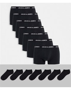 Набор из 7 боксеров брифов и носков черного цвета Jack & jones