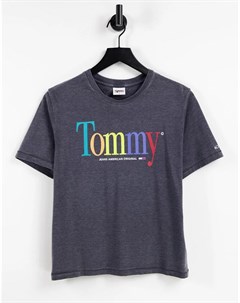 Черная футболка с радужным логотипом Tommy jeans