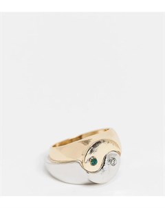Кольцо с дизайном в стиле инь ян и комбинированной металлической отделкой Inspired Reclaimed vintage